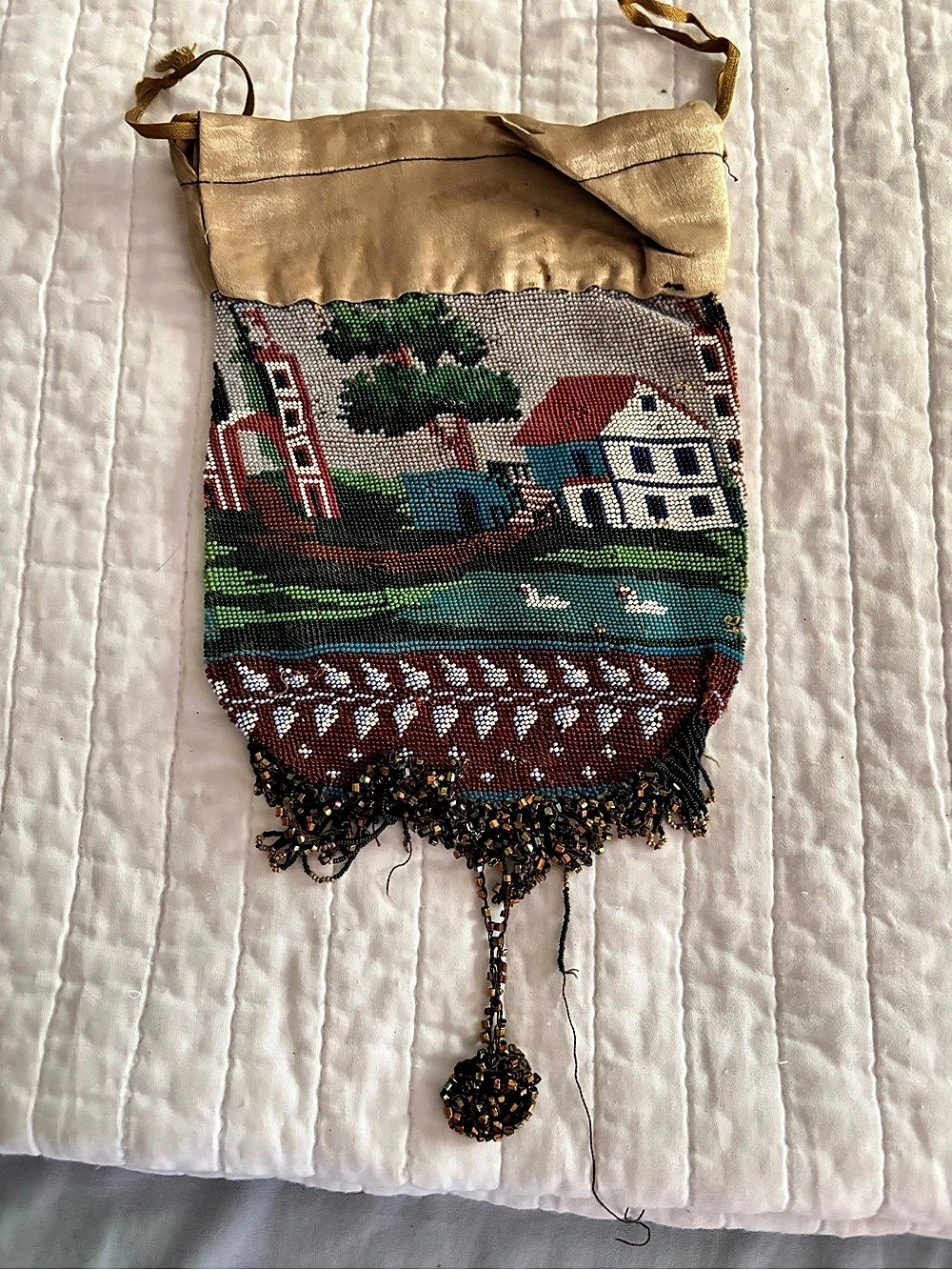 Antique Micro-Beaded Reticule Drawstring Purse Early 19th Century